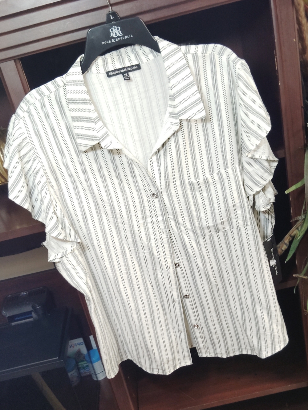 Elizabeth & Nicole Cream Striped Button-Down Blouse